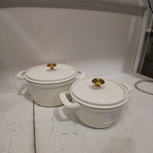 2PC TRAMONTINA ENAMELED CAST IRON ROUND DUTCH OVEN - 4QT / 6QT - OFF WHITE (MODEL: 1829021) image 2