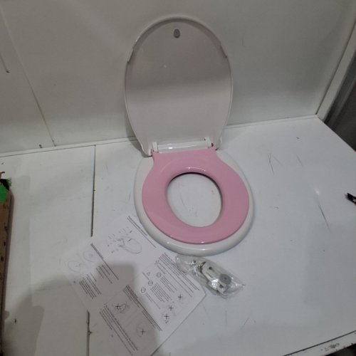 YASFEL ELONGATED TOILET SEAT WITH TODDLER TOILET SEAT BUILT IN AND SLOW CLOSE MAGNETS - 18.5" - WHITE / PINK image 2
