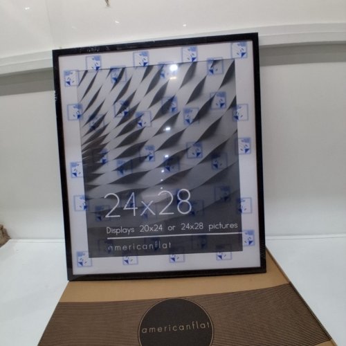 AMERICAN FLAT PICTURE FRAME WITH PLEXIGLASS AND MAT - 20" X 24" WITH MAT OR 24" X 28" WITHOUT - BLACK image 2