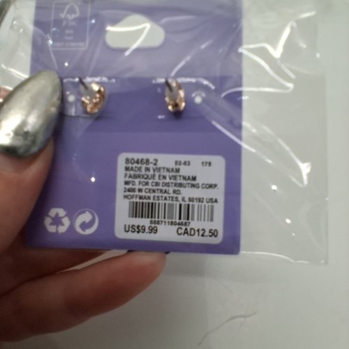 1PR GIRLS CLAIRE'S CUBIC ZIRCONIA STUD EARRINGS - ROSE GOLD TONE (ITEM: 80468-2) image 2