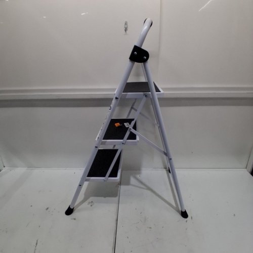 KINGRACK 3-STEP HOUSEHOLD FOLDING STEEL STEP STOOL WITH ARMRESTS 330 LBS MAX - WHITE (MODEL: WK2207B-3J) image 2
