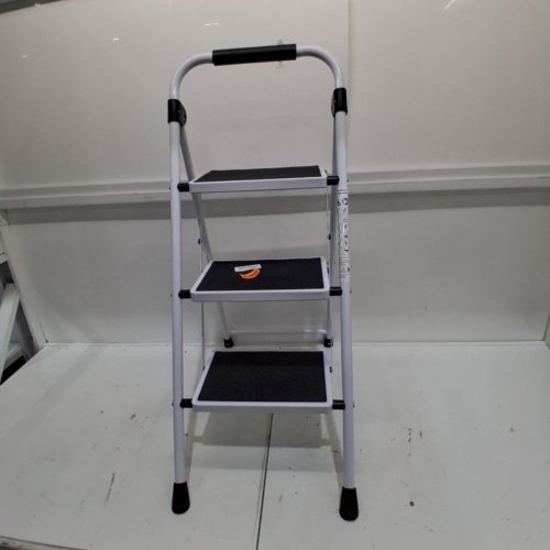 KINGRACK 3-STEP HOUSEHOLD FOLDING STEEL STEP STOOL WITH ARMRESTS 330 LBS MAX - WHITE (MODEL: WK2207B-3J) image 3