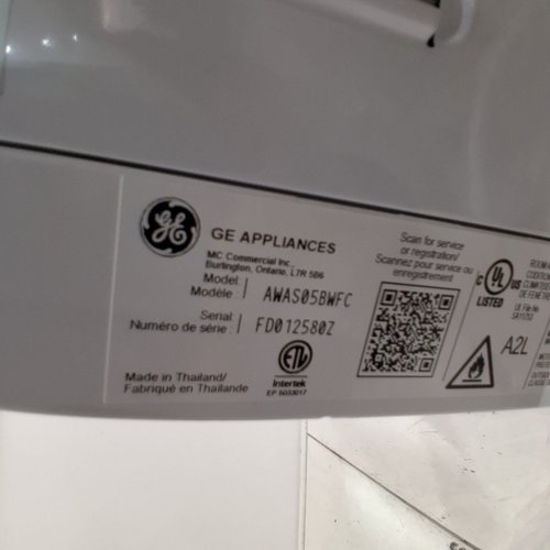 GE APPLIANCES MECHANICAL ROOM AIR CONDITIONER FOR SMALL ROOMS - 5000BTU - 150SQ. FT. (MODEL: AWAS05BWFC) image 9