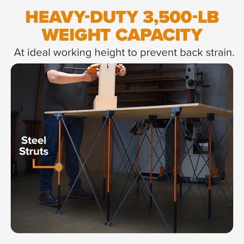 BORA CENTIPEDE PORTABLE FOLDING WORKSTAND WORKBENCG WITH CARRYING STRAP - 4FT X 4FT - 36" TALL - BLACK/ORANGE (MODEL: CT9) image 3