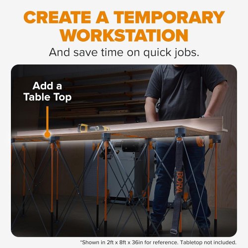 BORA CENTIPEDE PORTABLE FOLDING WORKSTAND WORKBENCG WITH CARRYING STRAP - 4FT X 4FT - 36" TALL - BLACK/ORANGE (MODEL: CT9) image 4