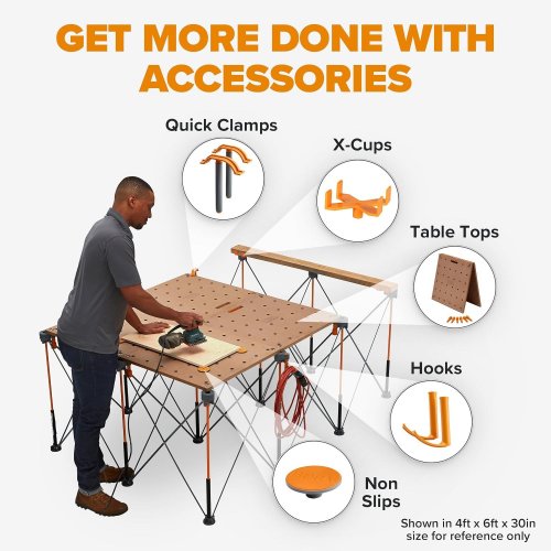 BORA CENTIPEDE PORTABLE FOLDING WORKSTAND WORKBENCG WITH CARRYING STRAP - 4FT X 4FT - 36" TALL - BLACK/ORANGE (MODEL: CT9) image 6