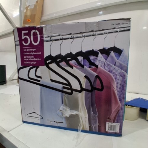 50PK NON-SLIP VELVET ADULT SIZE HANGERS - 17.7"X 0.2"X 9.5" - BLACK (MODEL: 1193759) image 3