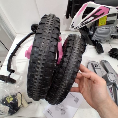 KID'S GARVEE RIDE P SERIES ELECTRIC DIRT BIKE WITH TWO 25W MOTOR, TWIST GRIP THROTTLE, SPRING SUSPENSION - 66 LBS CAP - 12V - PINK/WHITE (MODEL: PTO_0Z46 / JT5006) image 5