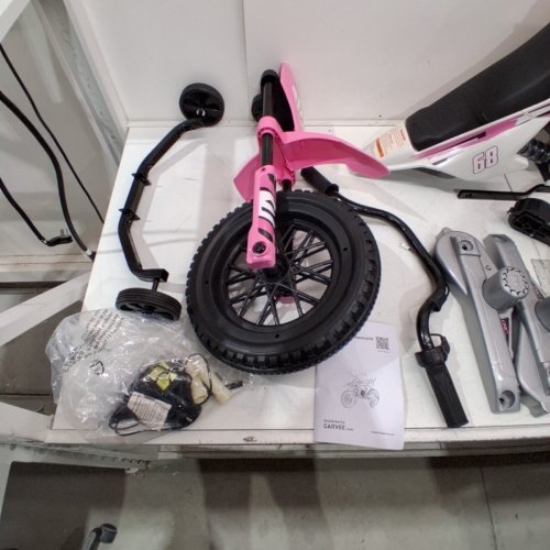 KID'S GARVEE RIDE P SERIES ELECTRIC DIRT BIKE WITH TWO 25W MOTOR, TWIST GRIP THROTTLE, SPRING SUSPENSION - 66 LBS CAP - 12V - PINK/WHITE (MODEL: PTO_0Z46 / JT5006) image 9