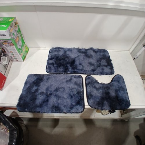 3PC SHAG BATHROOM RUG SET - BLUE image 2