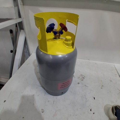 FLAME KING REUSABLE REFRIGERANT RECOVERY TANK Y-VALVE FOR LIQUID/VAPOR - 30LBS - GREY/YELLOW image 2