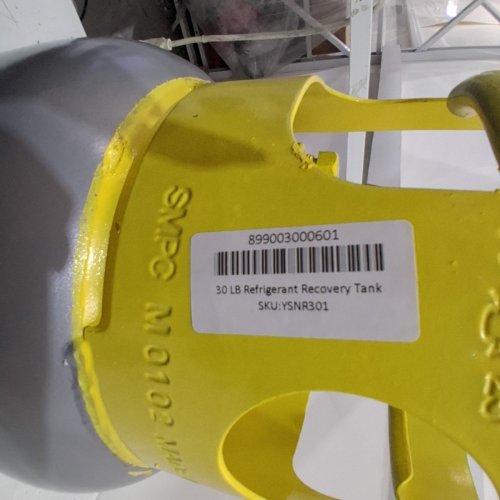 FLAME KING REUSABLE REFRIGERANT RECOVERY TANK Y-VALVE FOR LIQUID/VAPOR - 30LBS - GREY/YELLOW image 3