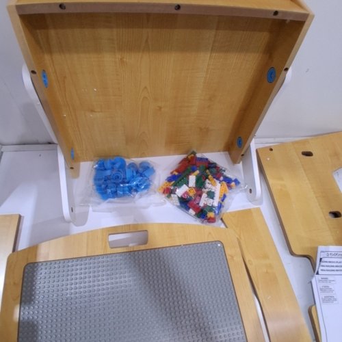 KIDKRAFT BUILDING BRICKS PLAY N STORE TABLE - 35.5" X 19" X 11" - NATURAL/BLUE (MODEL: 17512) image 3
