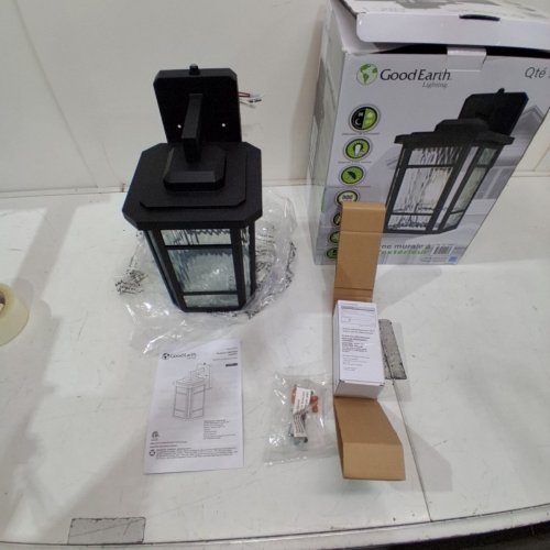 GOOD EARTH LIGHTING OUTDOOR WALL LANTERN - 8W - 800LM - 2700K - 9" X 9" X 7.5" - BLACK (MODEL: 1485002) image 2
