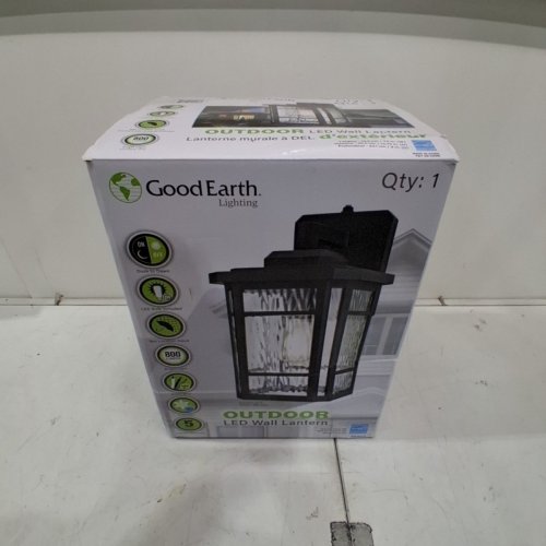 GOOD EARTH LIGHTING OUTDOOR WALL LANTERN - 8W - 800LM - 2700K - 9" X 9" X 7.5" - BLACK (MODEL: 1485002) image 3