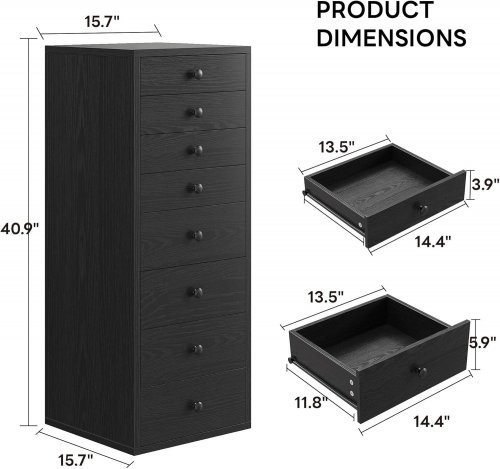 LIKIMIO TALL 8-DRAWER STORAGE CHEST - 41" X 16" X 16" - DARK BROWN - (MODEL: HK-DCD-31) image 2