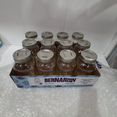 12PK BERNARDIN MASON JARS WITH LIDS AND BANDS - 1L - CLEAR image 2