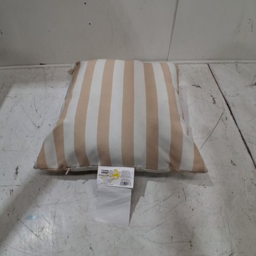 ROOM ESSENTIALS OUTDOOR THROW PILLOW - 16" X 16" - BEIGE AND WHITE STRIPED image 2