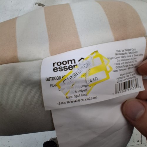ROOM ESSENTIALS OUTDOOR THROW PILLOW - 16" X 16" - BEIGE AND WHITE STRIPED image 3