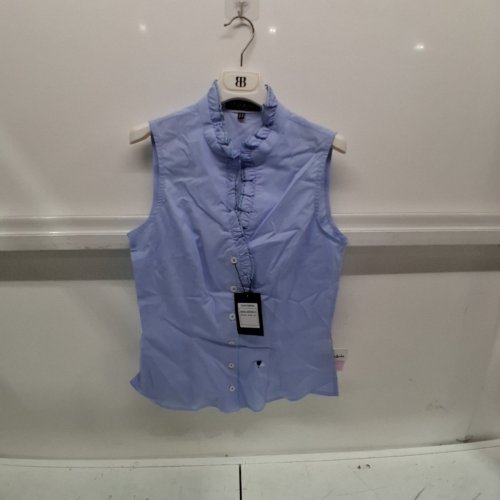 WOMEN'S BARILOCHE RUFFLE TRIM SLEEVELESS SHIRT - SMALL / MEDIUM - 38 - LIGHT BLUE (STYLE: CANTABRIA) image 2