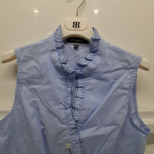 WOMEN'S BARILOCHE RUFFLE TRIM SLEEVELESS SHIRT - SMALL / MEDIUM - 38 - LIGHT BLUE (STYLE: CANTABRIA) image 3