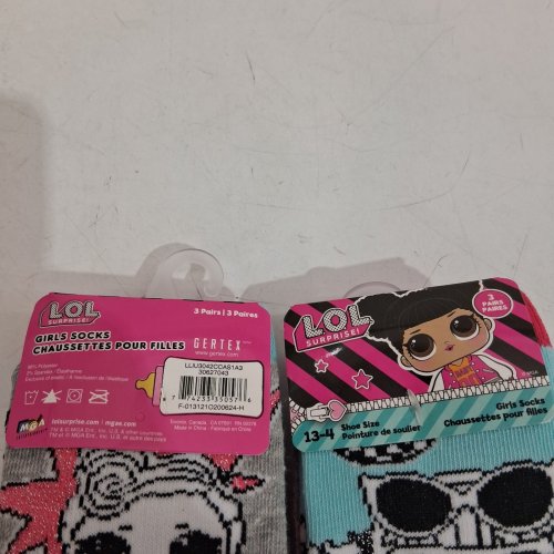 2 (3PR) GIRL'S LOL SURPRISE SOCKS - SHOE SIZE 13-4 - TURQUOISE, PINK AND GRAY image 3
