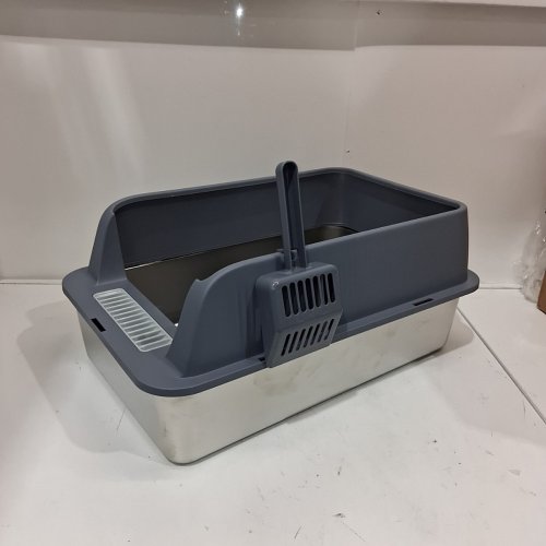 STAINLESS STEEL SIFTING CAT LITTER BOX - 20" X 10" - GREY image 3