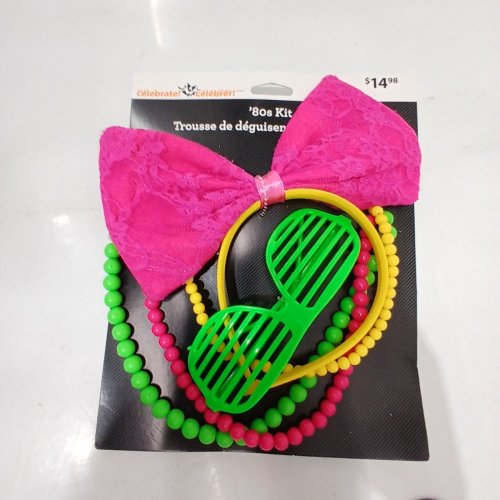 3PC WAY TO CELEBRATE! 80S COSTUME ACCESSORY KIT - PINK, GREEN, YELLOW image 2