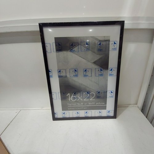AMERICAN FLAT WALL MOUNTED PICTURE FRAME WITH POLISHED PLEXIGLASS - 16" X 22" MATTED FOR 12" X 18" - BLACK image 2