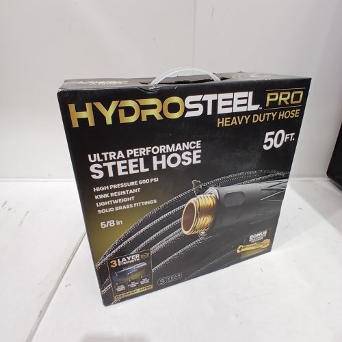 HYDROSTEEL PRO HEAVY DUTY STEEL HOSE WITH NOZZLE - 50FT, 5/8", 600 PSI - BLACK GOLD image 2