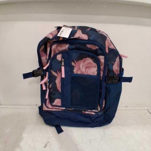 JETSTREAM SCHOOL BACK PACK LAPTOP BAG WITH WATER BOTTLE MESH POCKETS - BLUE, PINK FLORAL image 2