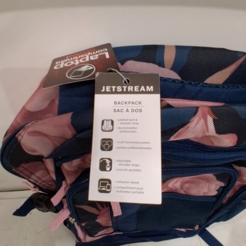 JETSTREAM SCHOOL BACK PACK LAPTOP BAG WITH WATER BOTTLE MESH POCKETS - BLUE, PINK FLORAL image 5