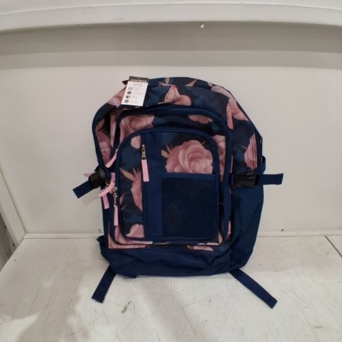 JETSTREAM SCHOOL BACK PACK LAPTOP BAG WITH WATER BOTTLE MESH POCKETS - BLUE, PINK FLORAL image 6
