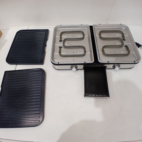 GOURMIA 3-IN-1 ELECTRIC GRILL / GRIDDLE WITH REMOVABLE NONSTICK REVERSIBLE CERAMIC PLATES - ADJUSTABLE 250-400°F DUAL COOKING ZONES - BLACK / BLUE (MODEL: GEG1430) image 5