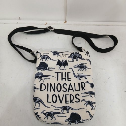 SMALL DINOSAUR LOVERS PRINT CROSSBODY BAG - 7" - CREAM & BLACK image 2