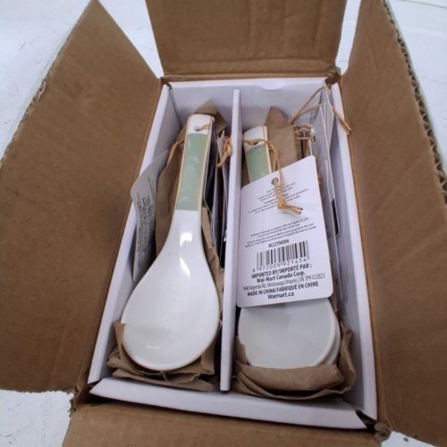12PK MAINSTAYS VIENNA CERAMIC SPOON - 6.5" - WHITE/GREEN image 2