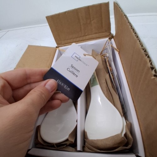 12PK MAINSTAYS VIENNA CERAMIC SPOON - 6.5" - WHITE/GREEN image 3