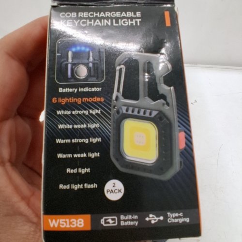 2PK COB RECHARGEABLE KEYCHAIN LIGHT | 7-MODES | BLACK (MODEL: W5138) image 6