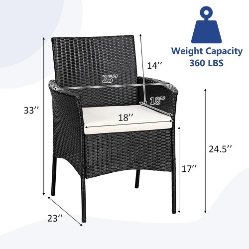 2PK RELAX4LIFE RATTAN WICKER ARMCHAIR OUTDOOR PATIO CHAIRS WITH CUSHIONED SEATS - 360LB CAP - BLACK (MODEL: HW67787) image 2