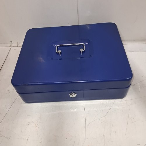 SMALL METAL CASH BOX WITH KEY LOCK - 6.5" X 8" - BLUE image 2