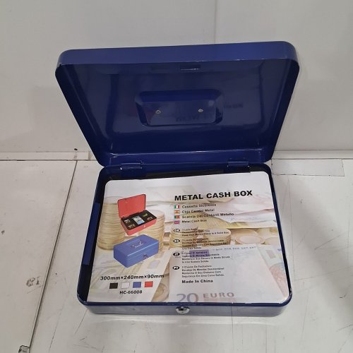 SMALL METAL CASH BOX WITH KEY LOCK - 6.5" X 8" - BLUE image 3
