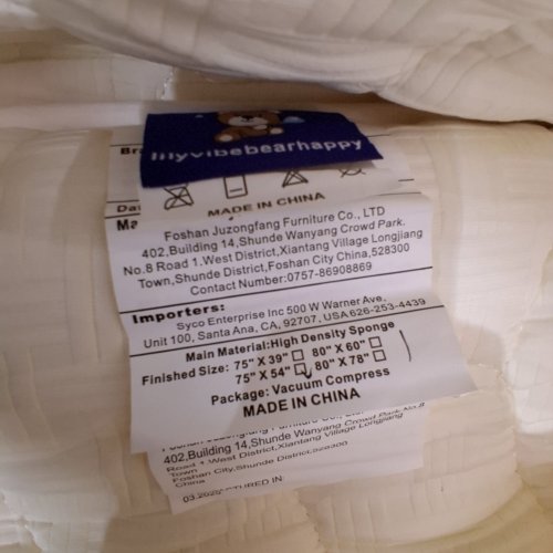 LILYVIBEBEARHAPPY PREMIUM HIGH-DENSITY FOAM MATTRESS TOPPER - FULL - 75" X 54" - WHITE (MODEL: BSZJ-01) image 5