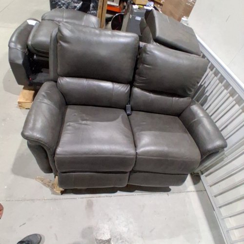 PROSPERA HOME ARNER TOP GRAIN LEATHER POWER RECLINIGN LOVESEAT - GREY (MODEL: 1894488) image 2