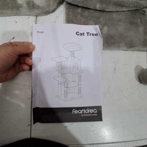 FEANDREA MULTI-LEVEL CAT TREE CONDO WITH SCRATCHING POSTS AND HAMMOCK - MEDIUM - 17.7" X 13.8" X 44.1" - LIGHT GREY (MODEL: PCT261) image 9