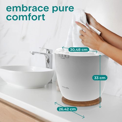 SERENLIFE LUXURY BUCKET TOWEL WARMER - 12" - WHITE/NATURAL WOOD (MODEL: SLTLWS450) image 2