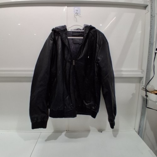 MEN'S FAUX LEATHER HOODED JACKET - EXTRA LARGE - BLACK image 2