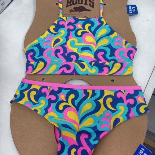 2PC GIRL'S ROOTS SWIMSUIT WITH ADJUSTABLE STRAPS - LARGE (10/12) - ABSTRACT MULTICOLOUR (STYLE: 7042828) image 3