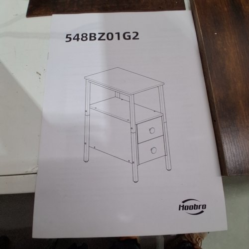 HOOBRO END TABLE WITH 2 DRAWERS AND OPEN STORAGE SHELF - 18.9" X 11.8" X 24" - RUSTIC BROWN/BLACK (MODEL: BF548BZ01G2) image 2