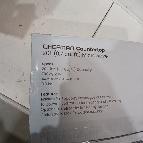 CHEFMAN COUNTERTOP MICROWAVE OVEN - 0.7 CU. FT - BLACK (MODEL: RJ55-7-V2-CA) image 5