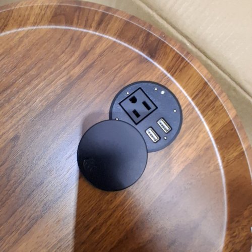 GADROAD 2 TIER ROUND END TABLE WITH CHARGING STATION - 23.5" X 16" X 14.5" - TOP 66LB CAP - BOTTOM 22LB CAP - BROWN - (MODEL: PG-02ST025A) image 4